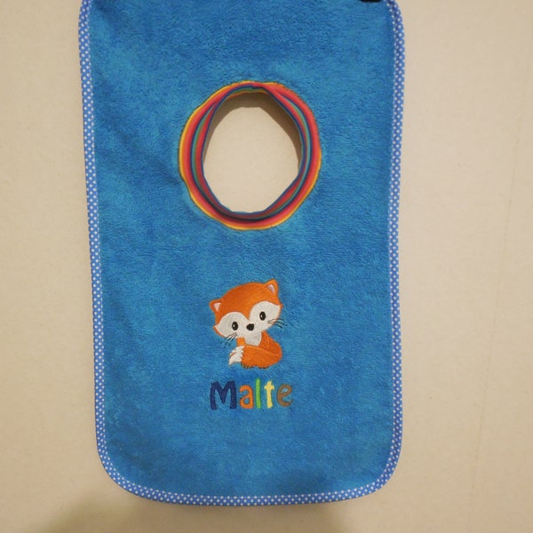 Towel bib with name and embroidery picture Sabberlatz