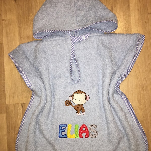 Bath poncho, poncho with embroidery picture and name as desired