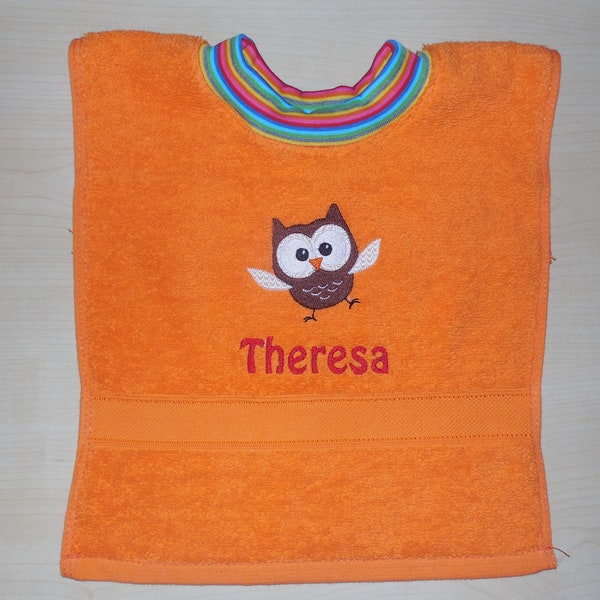 Towel bib with name and embroidery picture Sabberlatz