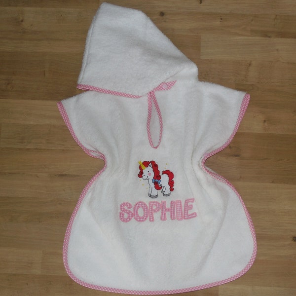 Bath poncho, poncho with embroidery picture and name as desired