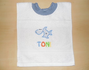 Towel bib with name and embroidery Drab Bib