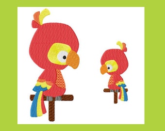 Embroidery design, parrot in 2 sizes