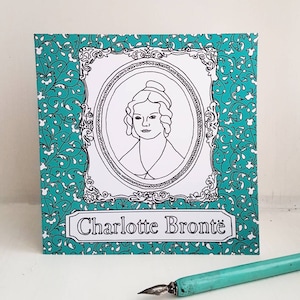 Tarjeta de felicitación con estampado verde azulado de Charlotte Brontë
