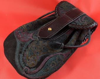 Sporran style Black Leather Bag with Paisley Print