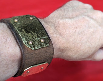 Hammered Brass and Leather Cuff Bracelet