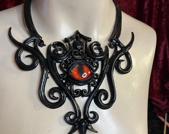 Slice Latex Necklace Ornamental Filigree Style Custom Design with Interchangeable Glass Eye Only One
