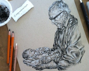 Grandparent Drawing / Family Photo Gift / Drawing from Photo / Custom Family Portrait / Hand Drawn Portrait Art / Pencil Portrait Drawing
