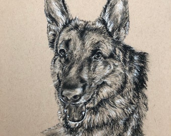 Custom Pet Portrait from Photo | Charcoal and White Chalk on Tan Paper | Personalized Pet Gift | Pet Memorial Gift | Handmade USA