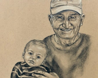 Two Subject Portrait | Grandparent Gift / Drawing from Photo / Custom Family Portrait / Hand Drawn Portrait Art / Pencil Portrait Drawing