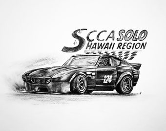 Custom Charcoal Drawing - Complex Vehicle - Car, Truck, Boat, Motorcycle - Single Subject + Background 11x14