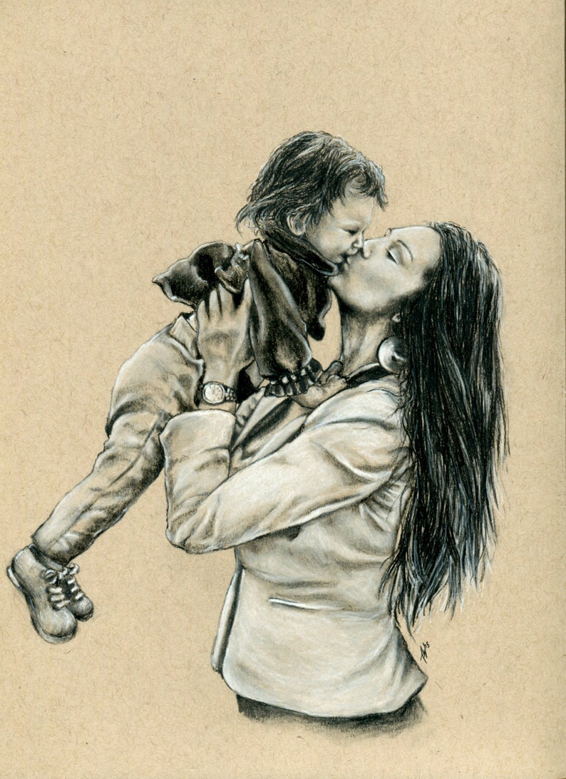 Mommy and Me Drawing / Mother Daughter Gift / Drawing from Etsy