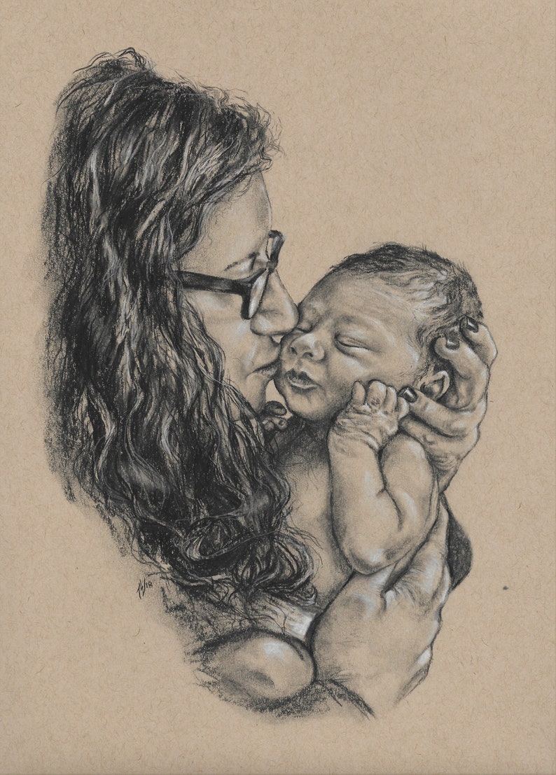 Mommy and Me Drawing / Mother Baby Gift / Drawing From Photo / Family ...