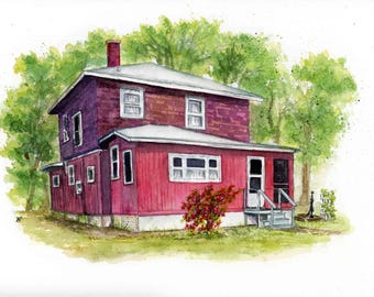 Watercolor HOUSE PORTRAIT with BACKGROUND 9x12 or 11x14 | Personalized Home Drawing | Housewarming Gift | Office Gift | 100% Hand Drawn