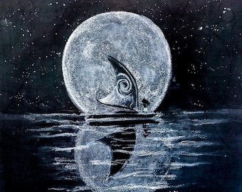 Fine Art Greeting Card | Chalkboard Art | Wayfinder, Moon, Moon Reflection, Ocean at Night, Sailing | Chalkboard Decor