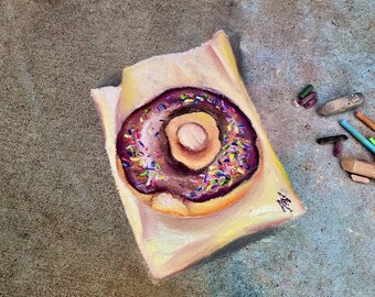 Fine Art Print or Greeting Card | Sidewalk Chalk Art | Donut, Sprinkles, Doughnut Art | Donut Card | Kitchen Art | Food Art