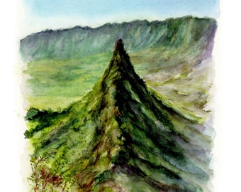 Olomana Three Peaks | Watercolor, Painting | Oahu | Hawaii Hikes | Travel Art | Aloha | Tropical Decor | Nature Lover | Made in Hawaii