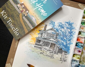 Watercolor HOUSE PORTRAIT with BACKGROUND 9x12 or 11x14 | Personalized Home Drawing | Housewarming Gift | Office Gift | 100% Hand Drawn