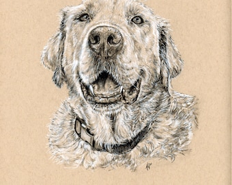 Custom Dog Portrait from Photo | Charcoal and White Chalk on Tan Paper | Personalized Pet Gift | Pet Memorial Gift | Handmade USA