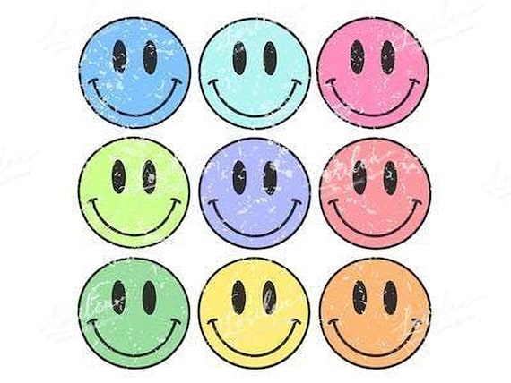 Distressed Smiley Faces PNG | Colorful Graphic, T-Shirt Design (Digital Download)