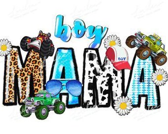 Boy Mama Monster Truck PNG | Kuhmuster-Grafik (Digitaler Download)