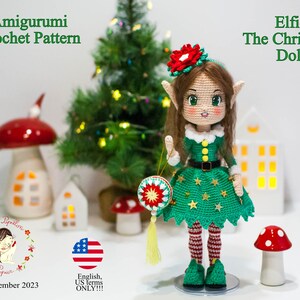 Patrón Amigurumi Elf Elfie la muñeca navideña crochet girl en inglés términos estadounidenses, proyecto de cuenta regresiva imagen 3