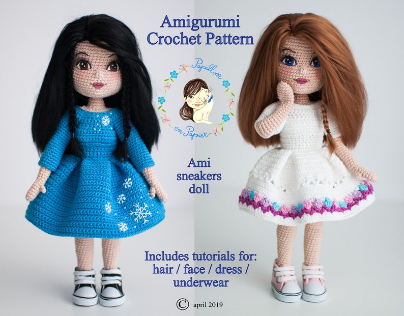 Personalizzazione per Tutorial per Bambola scarpe da ginnastica Ami modello amigurumi all'uncinetto, vestito da bambola all'uncinetto, bambola amigurumi, modello di bambola di pezza, fai da te immagine 2