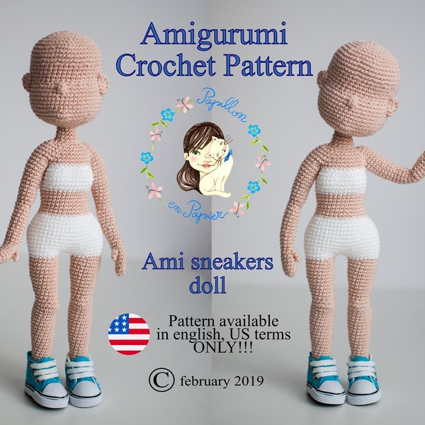 Ami sneakers doll - amigurumi crochet pattern for basic doll body, crochet doll base, amigurumi doll, stuffed doll pattern, diy