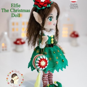 Patrón Amigurumi Elf Elfie la muñeca navideña crochet girl en inglés términos estadounidenses, proyecto de cuenta regresiva imagen 6