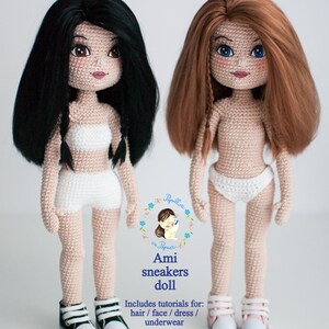 Personalizzazione per Tutorial per Bambola scarpe da ginnastica Ami modello amigurumi all'uncinetto, vestito da bambola all'uncinetto, bambola amigurumi, modello di bambola di pezza, fai da te immagine 4