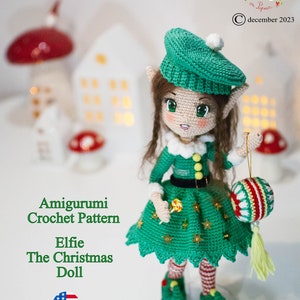 Patrón Amigurumi Elf Elfie la muñeca navideña crochet girl en inglés términos estadounidenses, proyecto de cuenta regresiva imagen 7