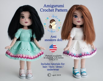 Personalization tutorial for Ami sneakers doll - amigurumi crochet pattern, crochet doll dress, amigurumi doll, stuffed doll pattern, diy