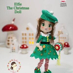 Patrón Amigurumi Elf Elfie la muñeca navideña crochet girl en inglés términos estadounidenses, proyecto de cuenta regresiva imagen 4