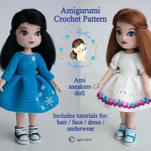 Personalizzazione per Tutorial per Bambola scarpe da ginnastica Ami modello amigurumi all'uncinetto, vestito da bambola all'uncinetto, bambola amigurumi, modello di bambola di pezza, fai da te immagine 5