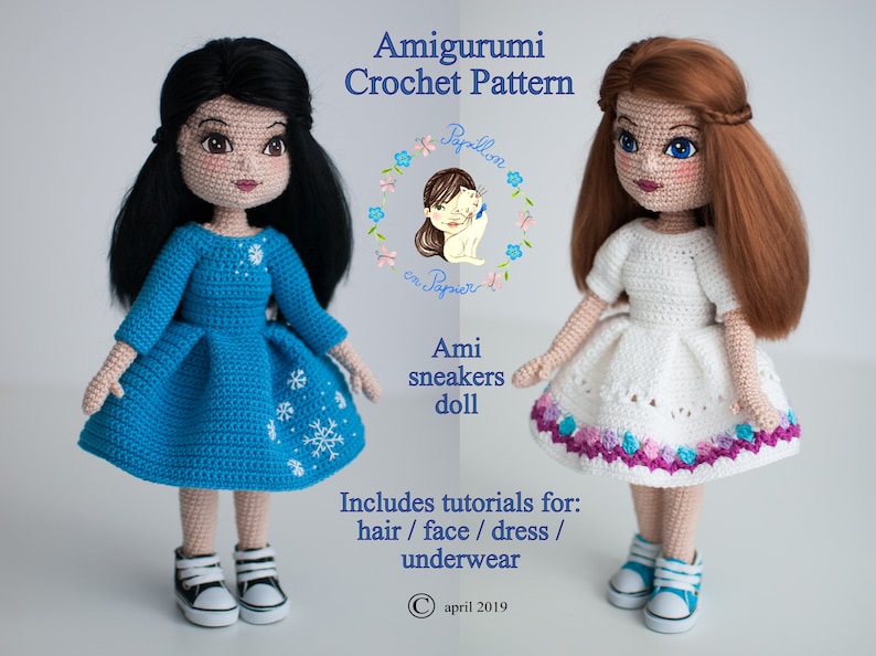 Personalizzazione per Tutorial per Bambola scarpe da ginnastica Ami modello amigurumi all'uncinetto, vestito da bambola all'uncinetto, bambola amigurumi, modello di bambola di pezza, fai da te immagine 5