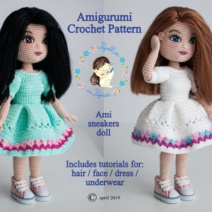 Personalizzazione per Tutorial per Bambola scarpe da ginnastica Ami modello amigurumi all'uncinetto, vestito da bambola all'uncinetto, bambola amigurumi, modello di bambola di pezza, fai da te immagine 3