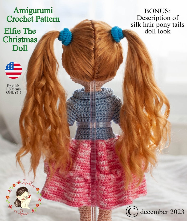 Patrón Amigurumi Elf Elfie la muñeca navideña crochet girl en inglés términos estadounidenses, proyecto de cuenta regresiva imagen 9