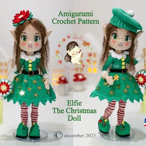 Patrón Amigurumi Elf Elfie la muñeca navideña crochet girl en inglés términos estadounidenses, proyecto de cuenta regresiva imagen 1