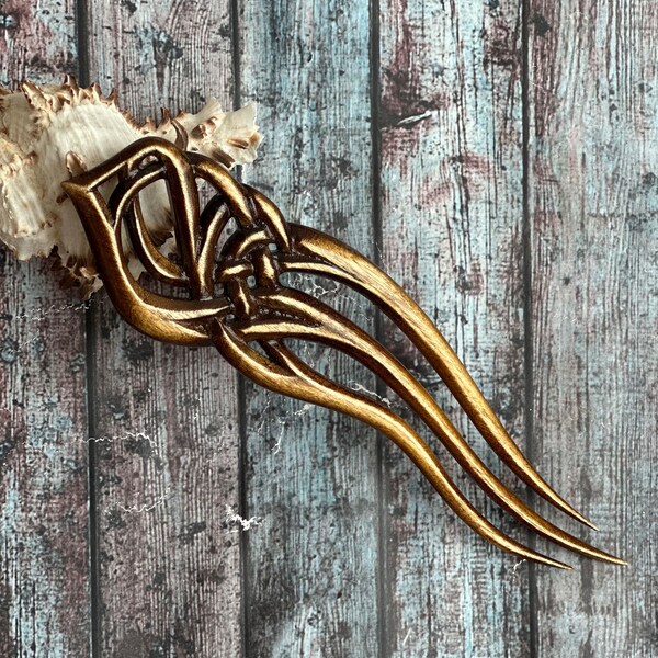 Wooden Hair Fork with carving /  Hair Pin 2 prongs / gift from daughter / hair stick wood / Hair Pin