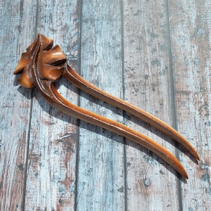 Wooden Carved hair stick / Hair Fork 2 prongs / Hair accessory/ Handmade Hair Pin