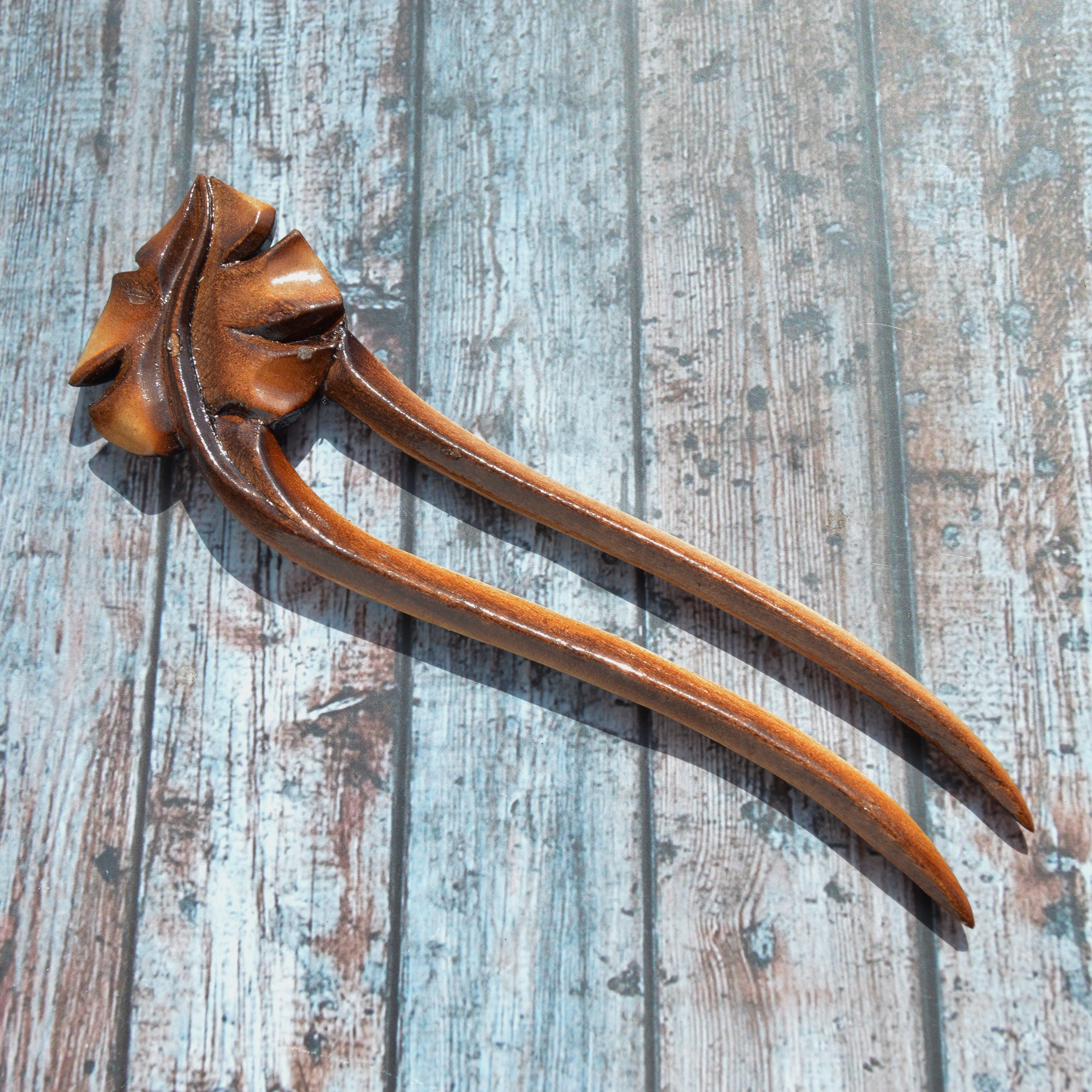 Wooden Carved Hair Stick / Hair Fork 2 Prongs / Hair 