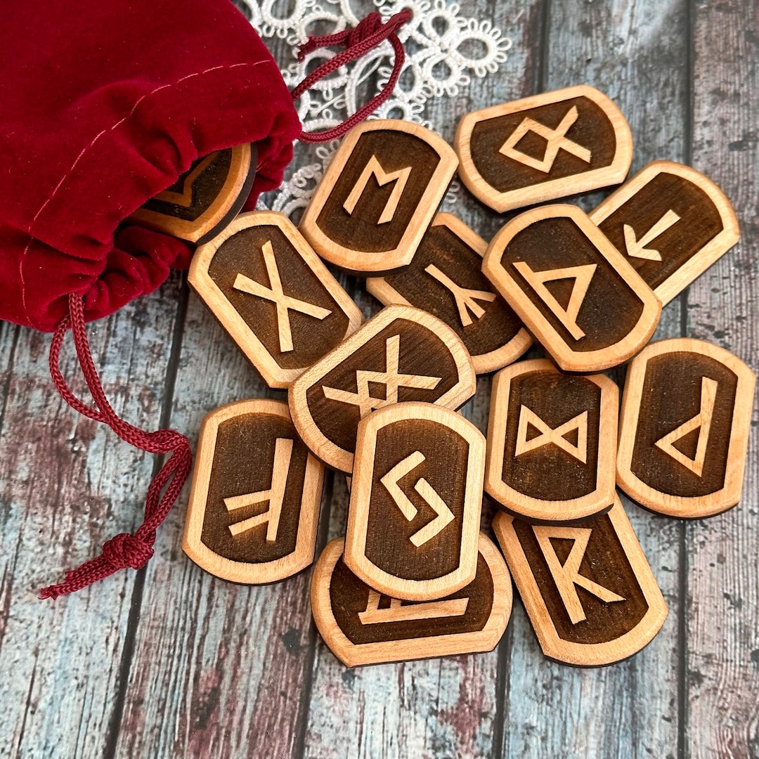 Elder Futhark Wood Rune Oval Set. Norse Runs. Set of 25 Pieces