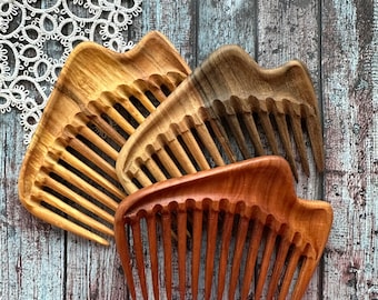 Handmade wooden comb with carving  butterfly  Wide Tooth Comb/ detangle comb