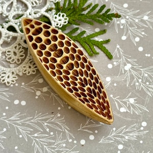 Wood Tatting Shuttle with abstract print Handmade of linden Wood 3D surface Frivolite Tatting Tool Navette