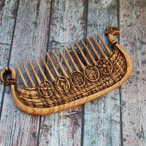 Viking Drakkar beard Wooden comb handmade, wood carving wood gifts for boyfriend Custom mustache care  beauty