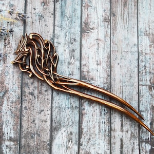 Wood dragon hair stick / Handmade Hair Accessories/  Hair fork/ easy boho hair design/ unusual gift for her