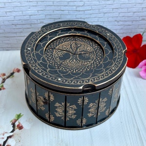 Runde handgemachte Holzkiste Keltischer Lebensbaum für Schmuck, Occhi-Shuttle Lebensbaum Mehrzweckbox Weihnachtsgeschenk