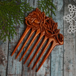 Handmade wooden comb carving flowers  Wide Tooth Comb birthday gift for woman
