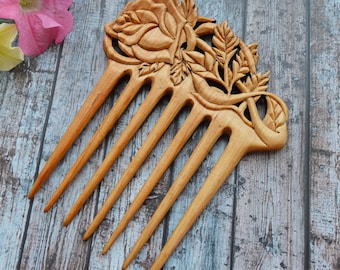 Handmade wooden comb carving flowers  Wide Tooth Comb birthday gift for woman