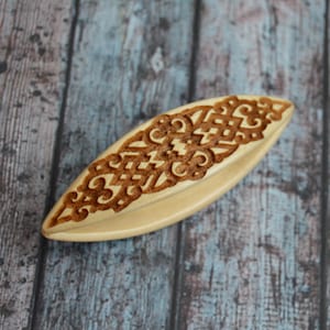 Wood Tatting Shuttle with abstract print Handmade of linden Wood 3D surface Frivolite Tatting Tool Navette