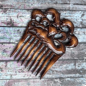 Fox Handmade wooden comb with carving for women / Wide Tooth Comb mom gift